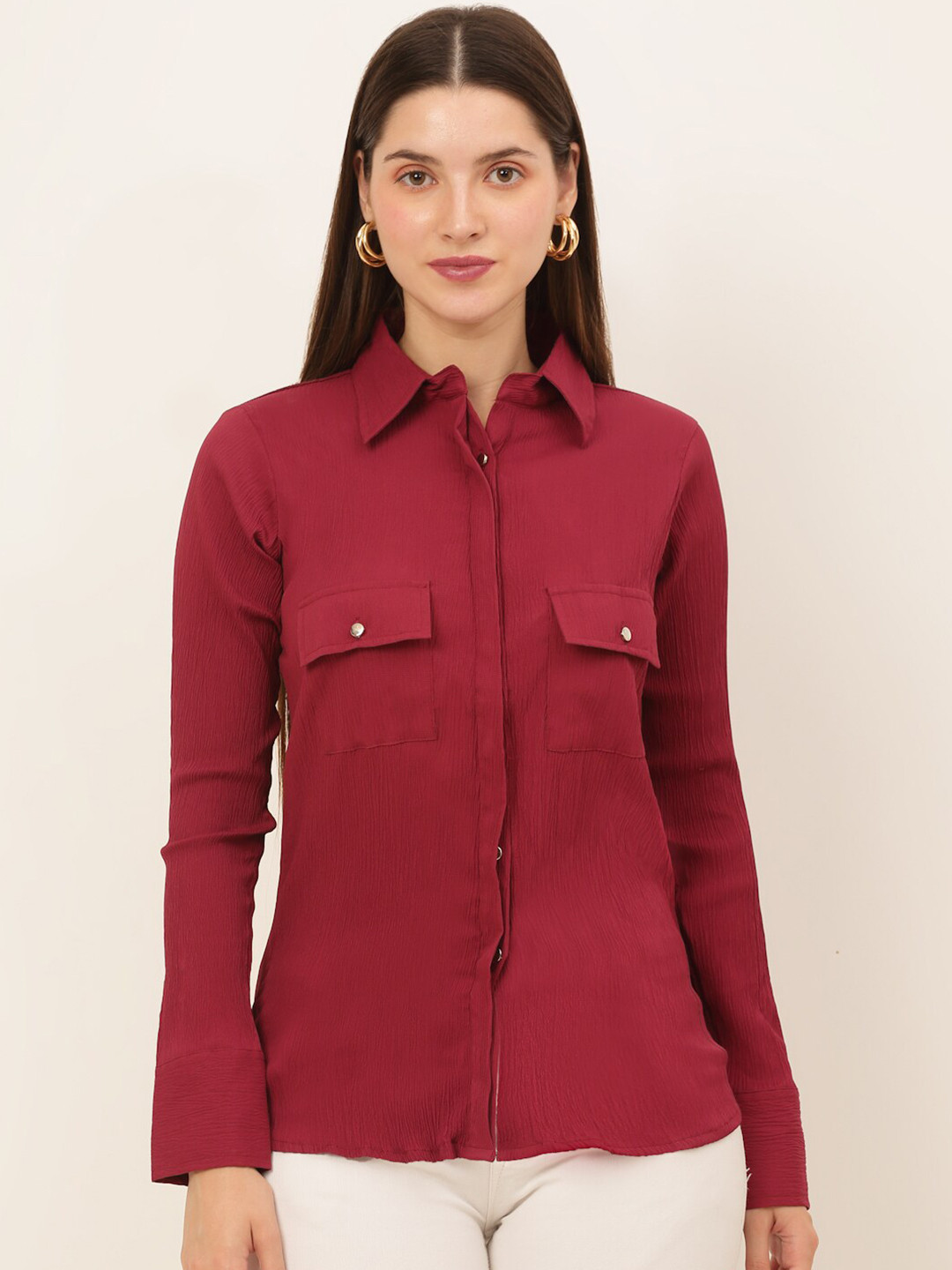 JAINISH Women Maroon Classic Semiformal Shirt