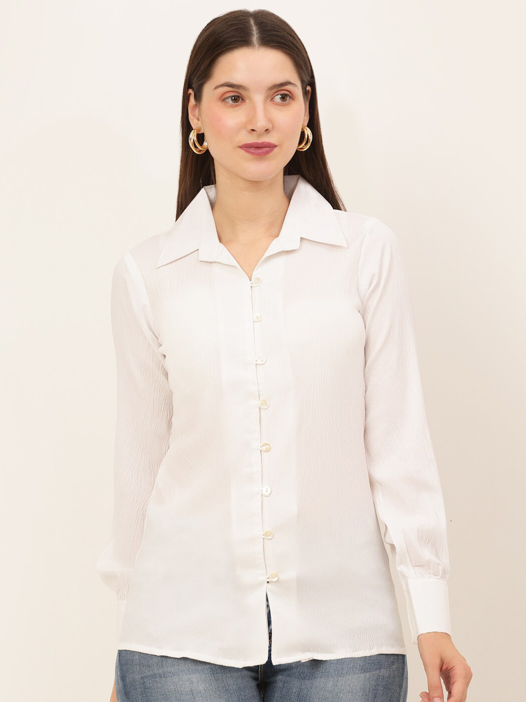 JAINISH Women White Classic Semiformal Shirt