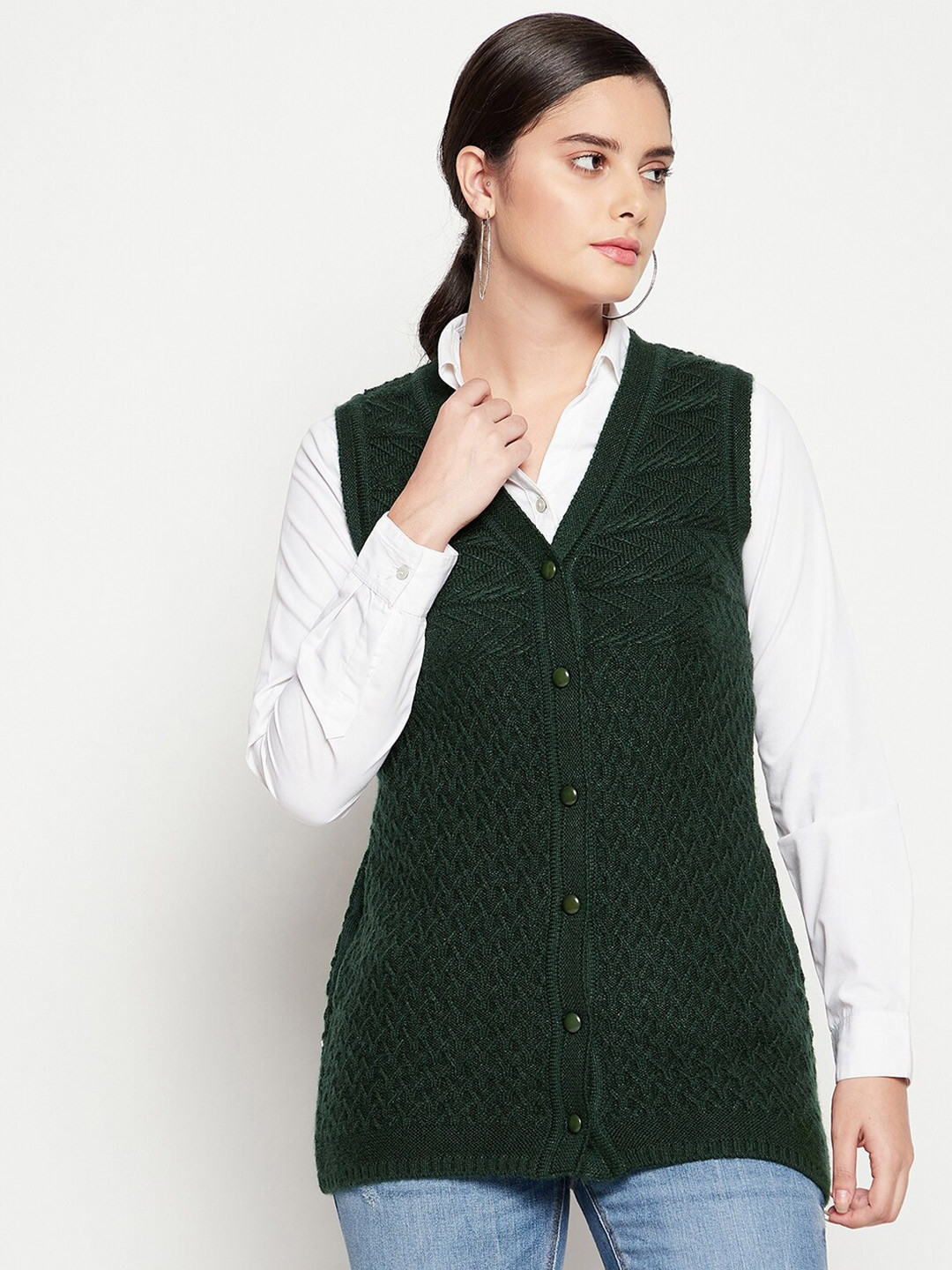 Madame Women Green Longline Cardigan