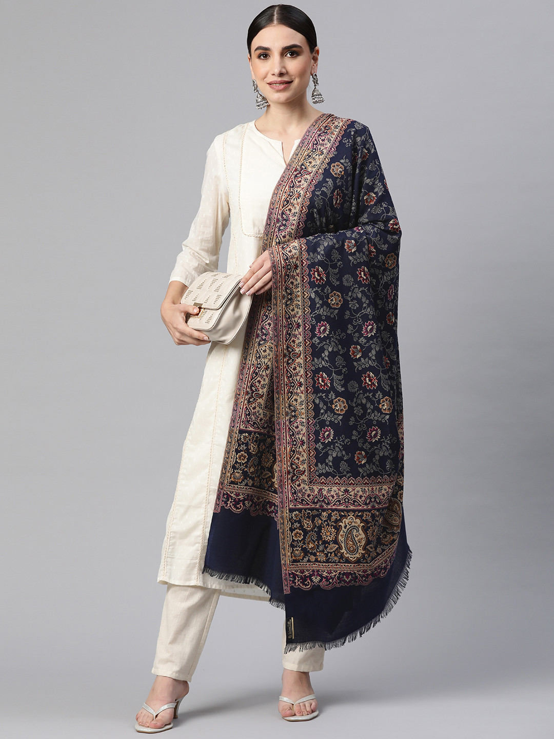 WEAVERS VILLA Women Floral Woven Design Woollen Winter Shawl