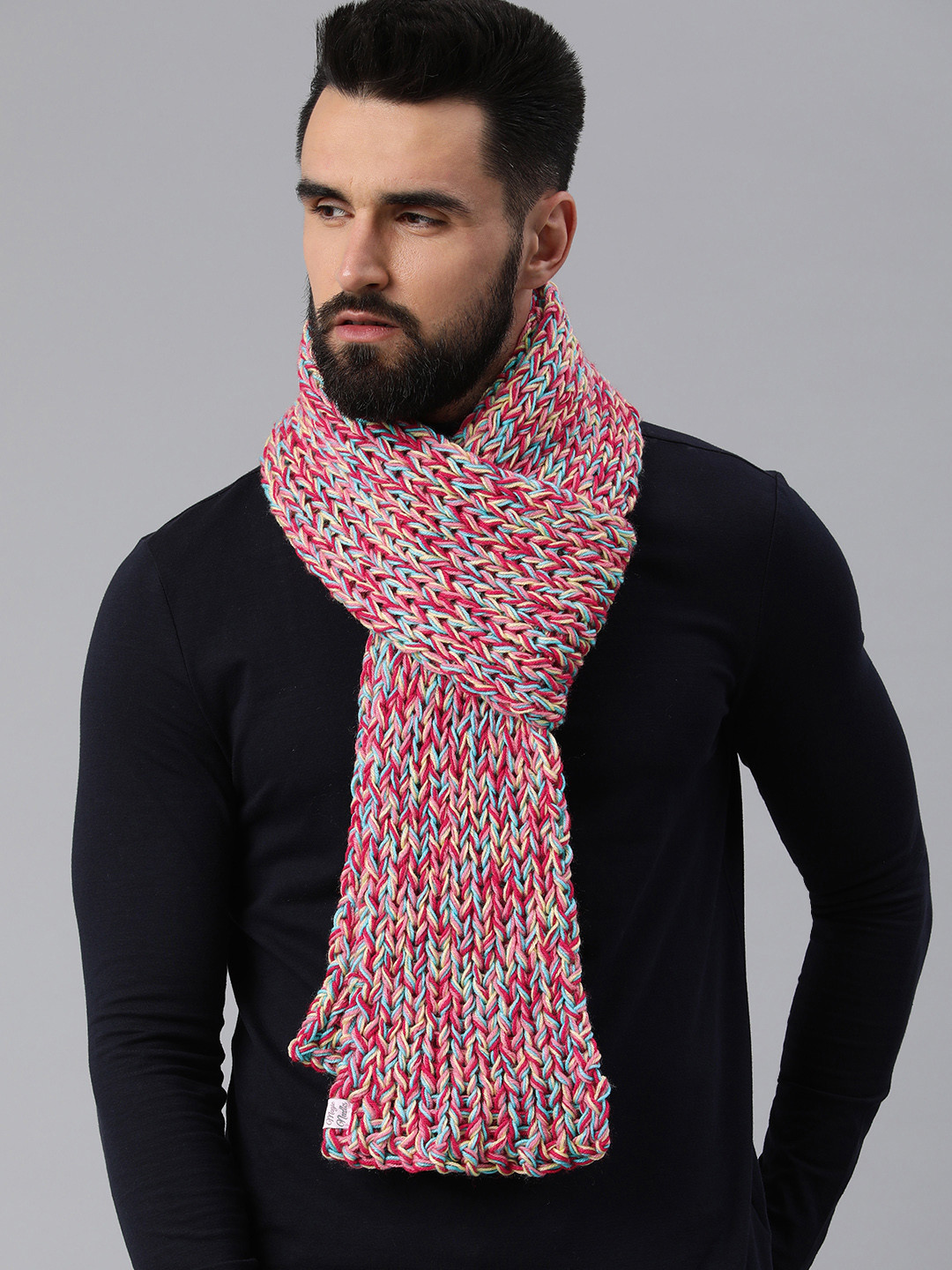 Magic Needles Unisex Pink & Blue Embroidered Scarf