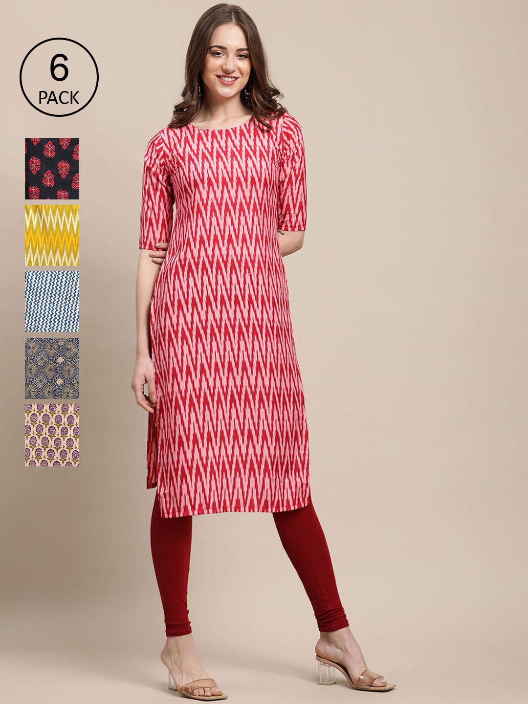 7Threads Women Printed Crepe Kurta Pack of 6