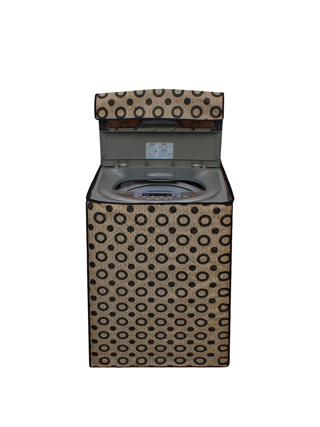 DREAM CARE  Beige & Black Printed Top Load Washing Machine Cover