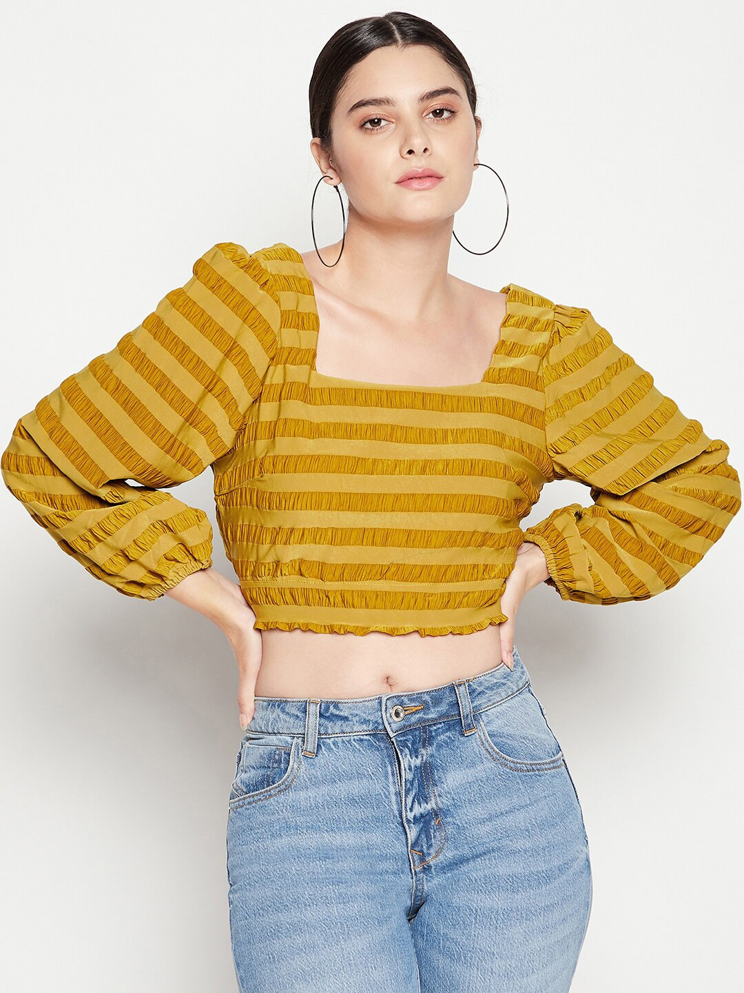 Madame Mustard Yellow Striped Crop Top