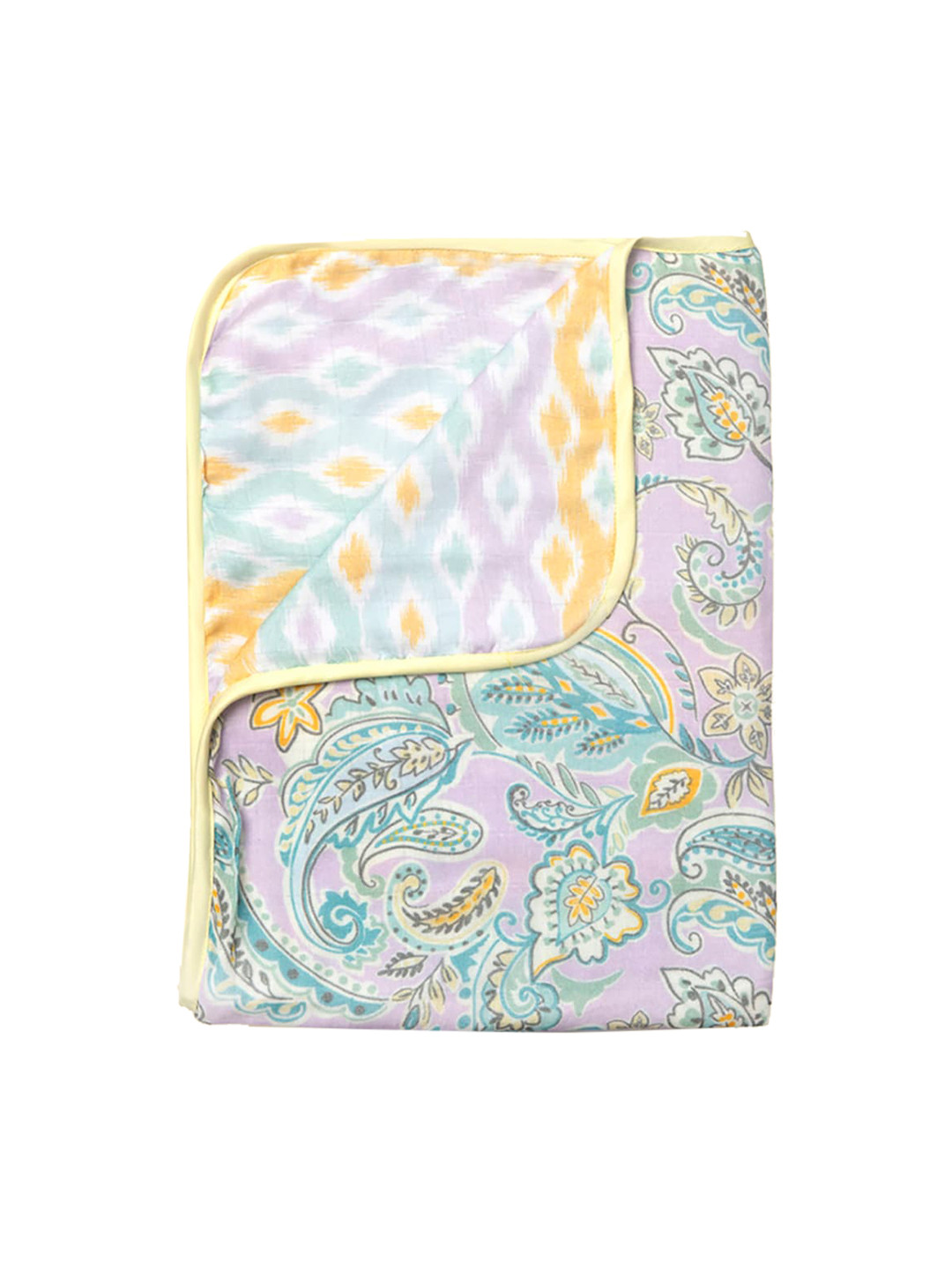 Fancy Fluff Pink & Blue Ethnic Motifs GSM 90 Summer Cotton Single Bed Blanket