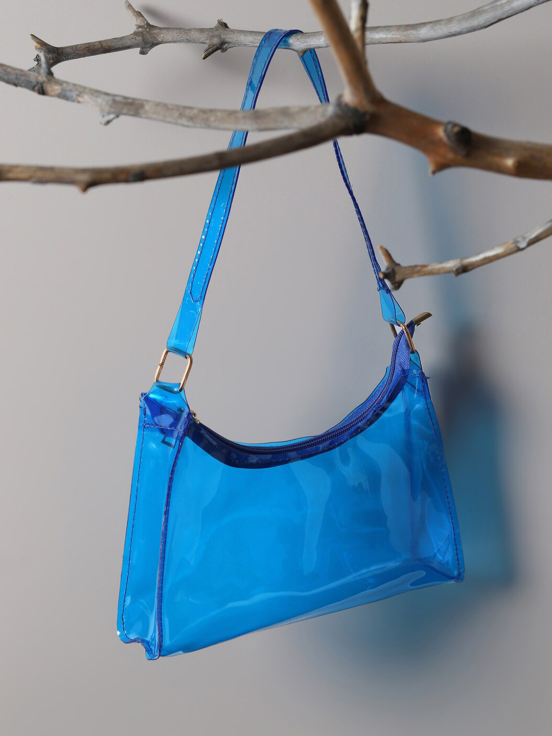 HAUTE SAUCE  Blue Transparent PU Structured Shoulder Bag