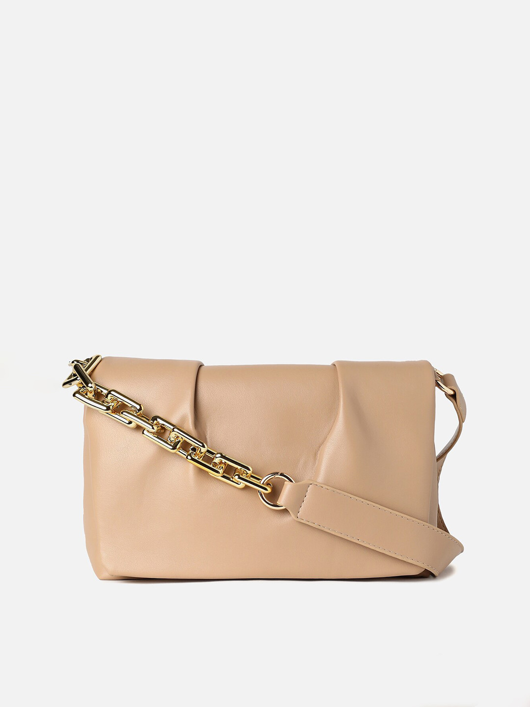 HAUTE SAUCE Beige PU Structured Shoulder Bag Sling Handbag