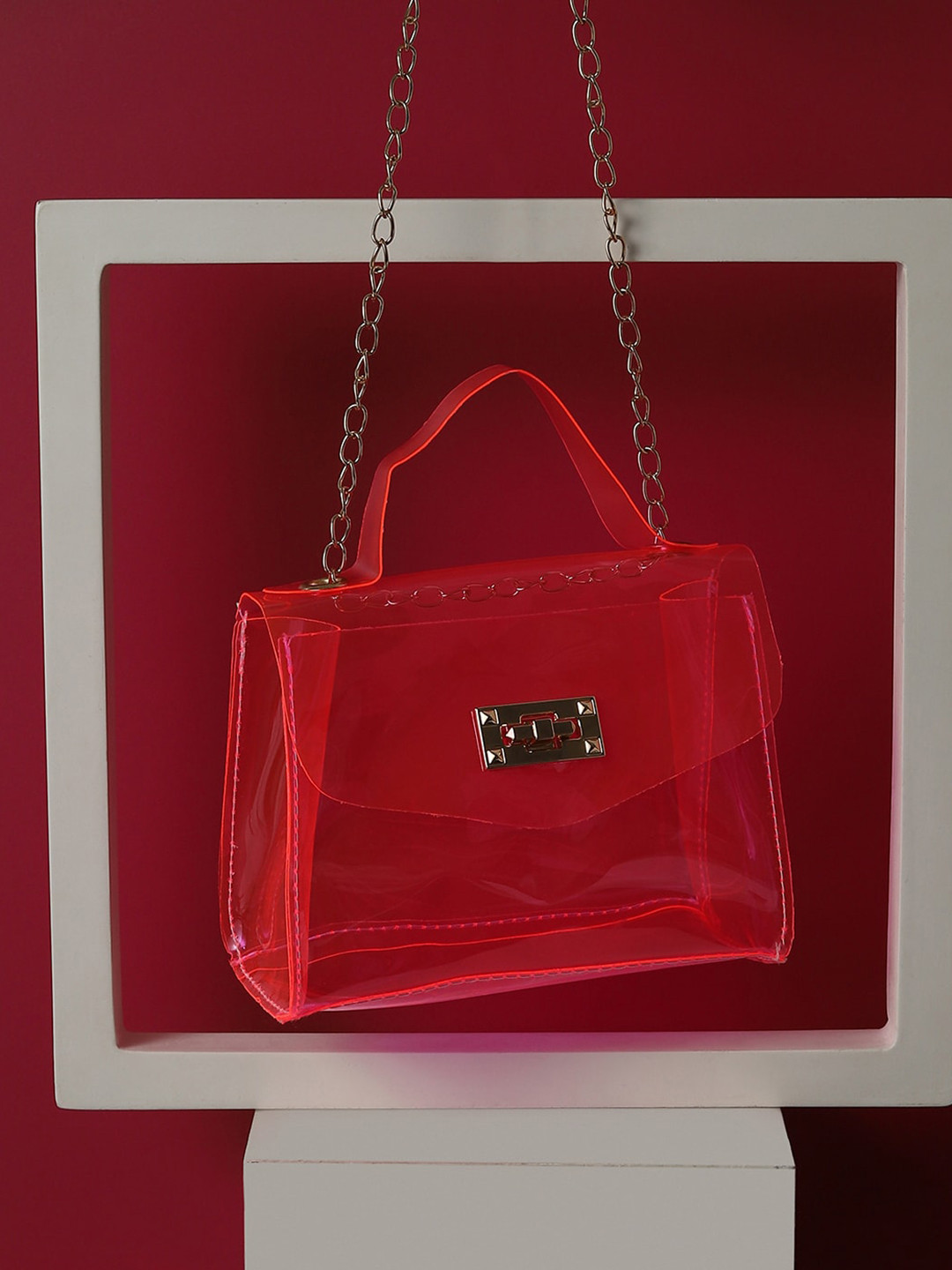 HAUTE SAUCE  Orange PU Structured Handheld Bag with Quilted