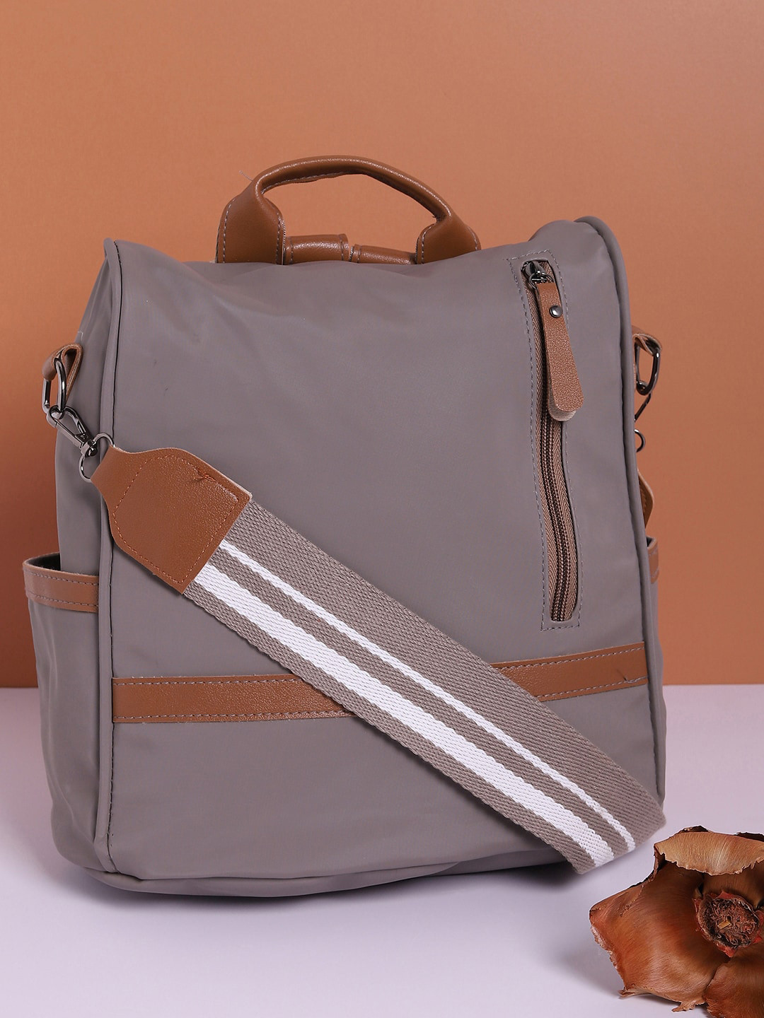 HAUTE SAUCE   Women Grey & Brown Solid Backpack