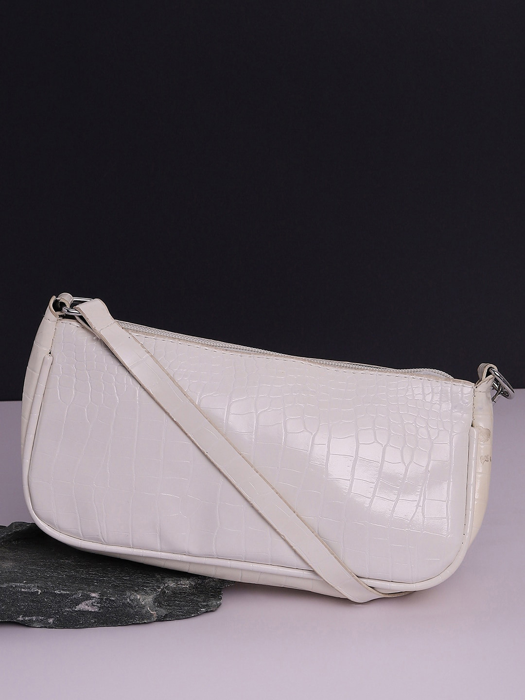 HAUTE SAUCE  White PU Oversized Bowling Hobo Bag with Cut Work