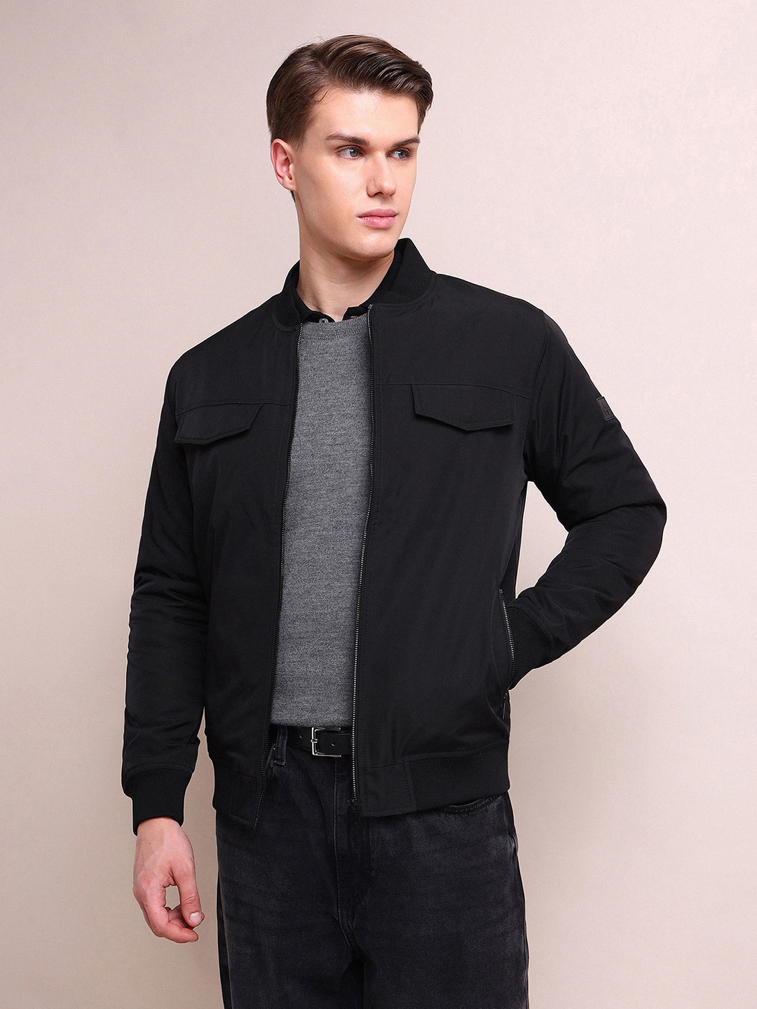 Arrow New York Men Black Outdoor Bomber Jacket