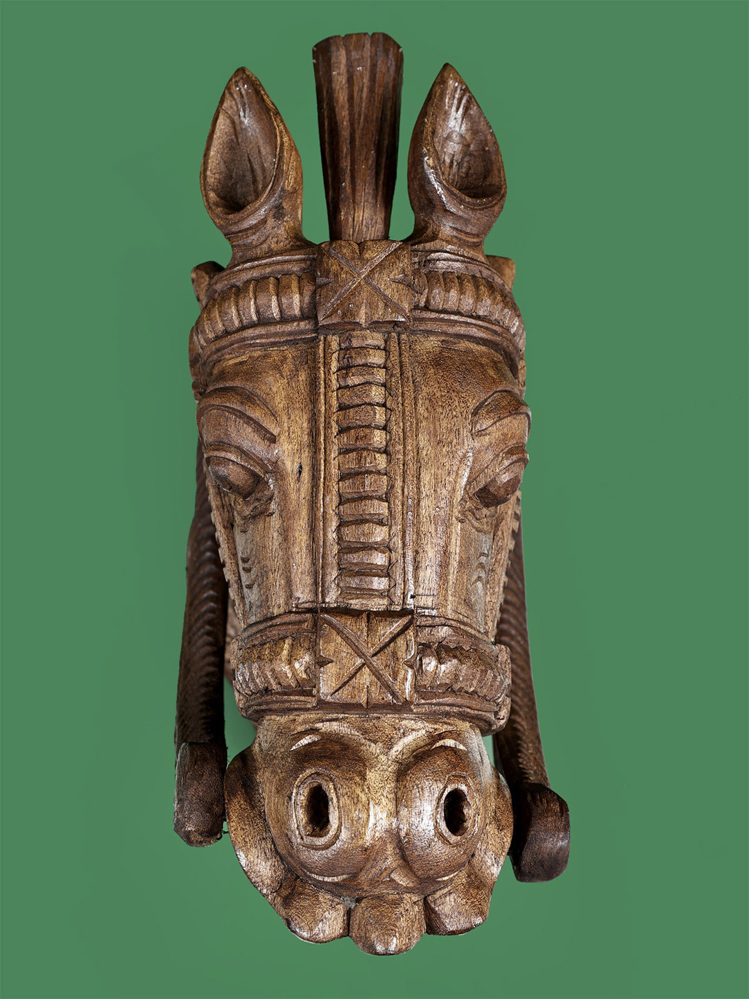 Exotic India Horse Head Wall Hanging Wood Glossy Hall Wall Masks-14.5In