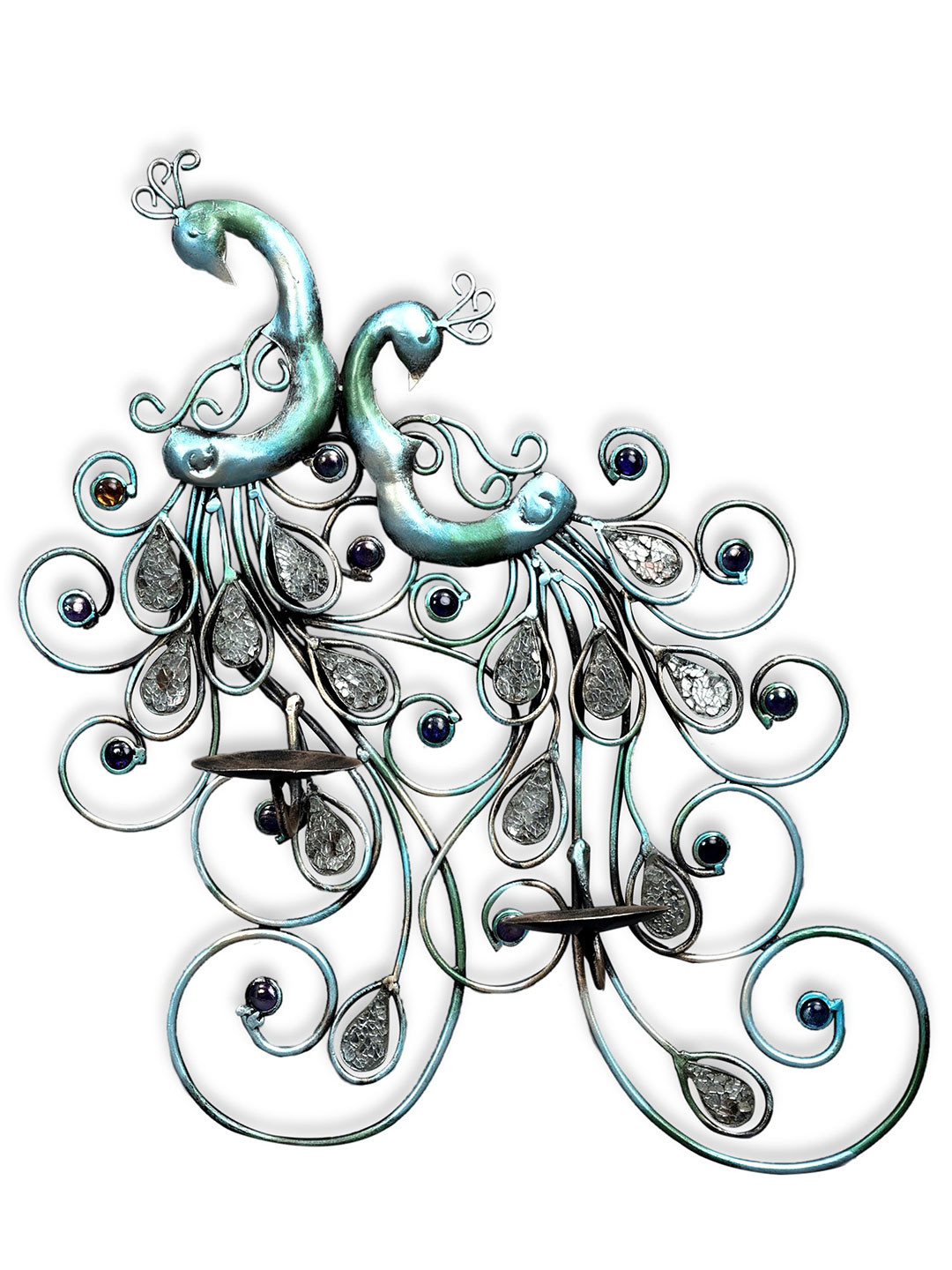 Exotic India Silver-Toned Peacock Wall Art