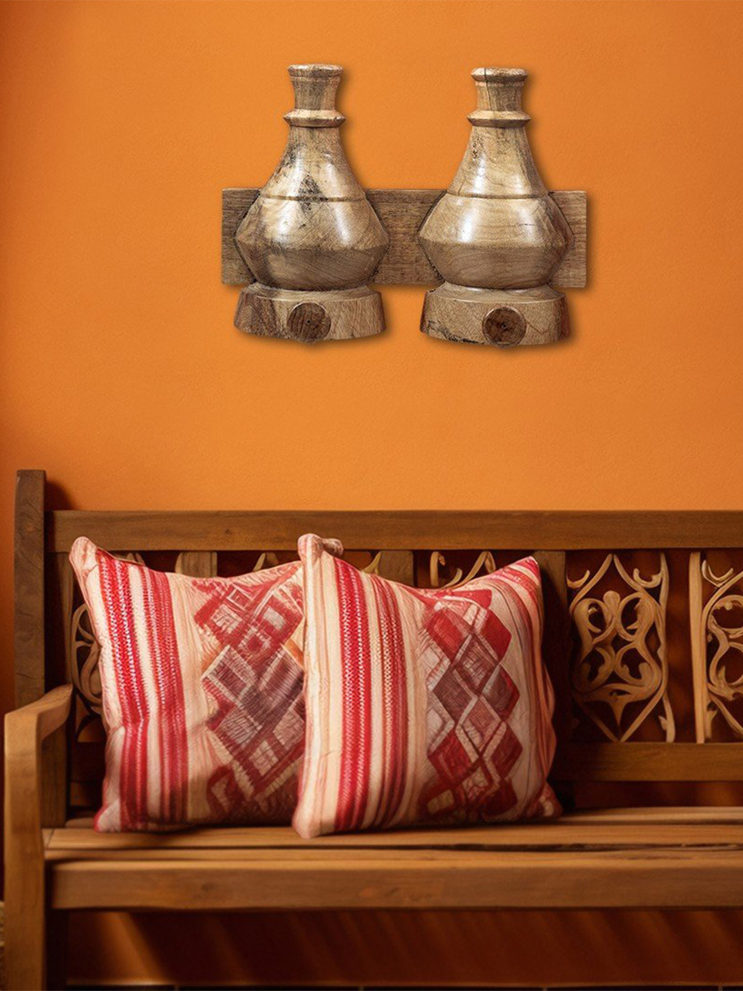 Exotic India Vintage Wood Glossy Hall Wall Hangings-11In