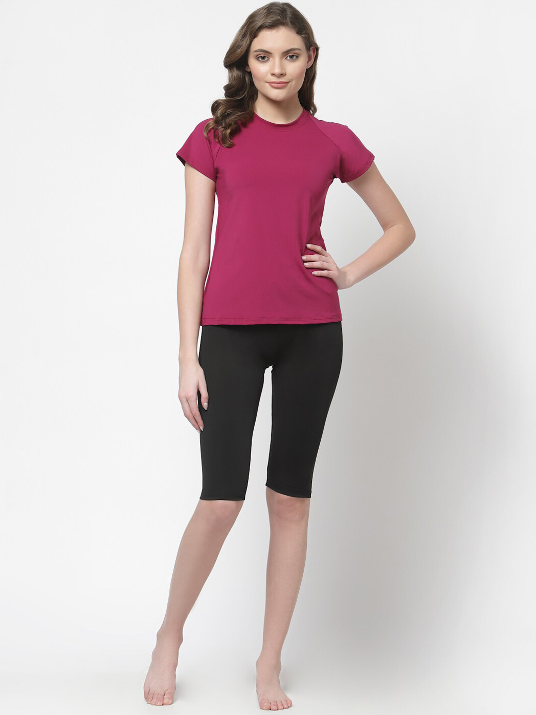 CUKOO Women Pink & Black Solid Two-piece Swim Set