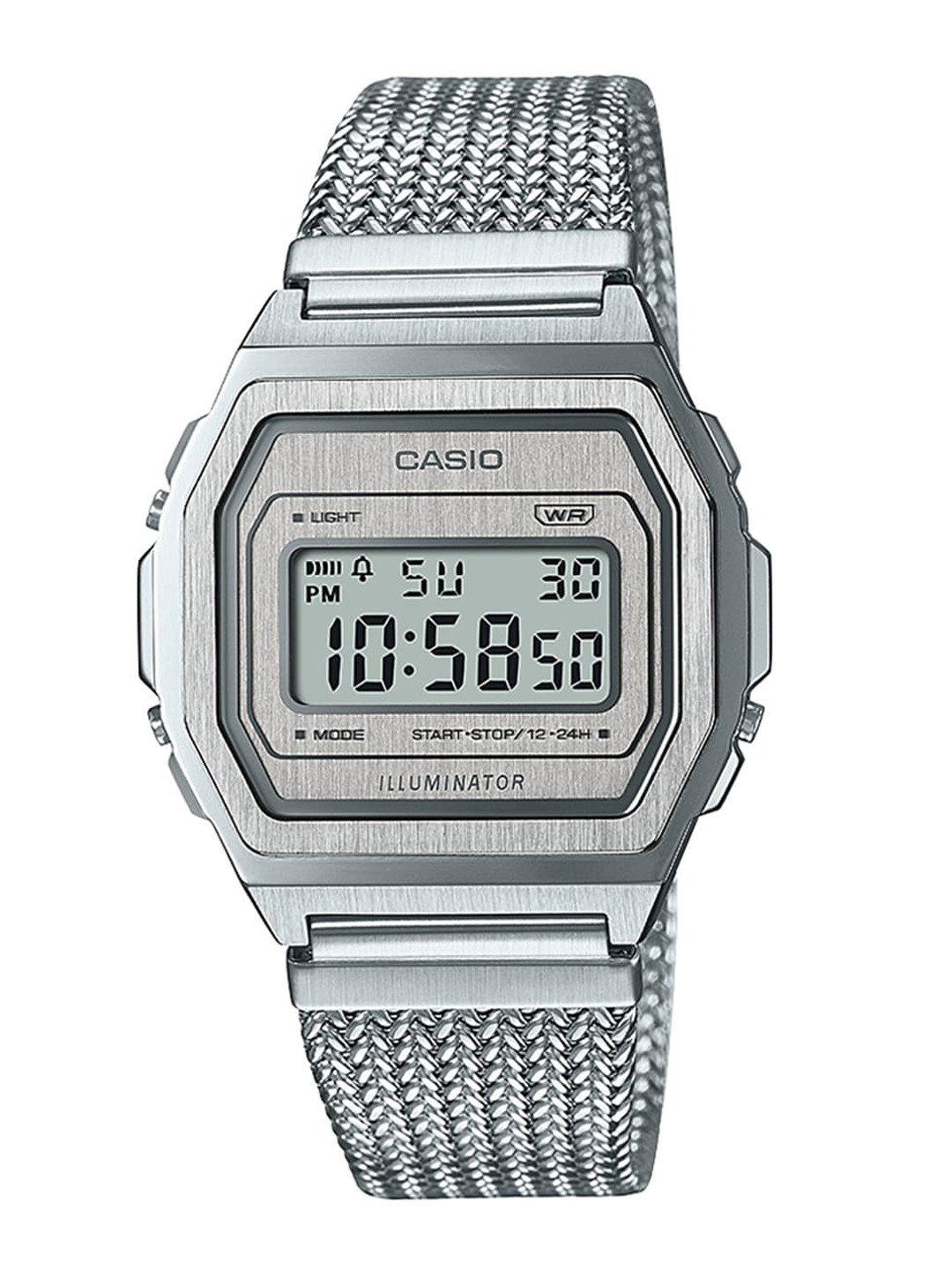 CASIO Vintage A1000MA-7DF Silver Digital Dial Silver Stainless Steel Mesh Band D278