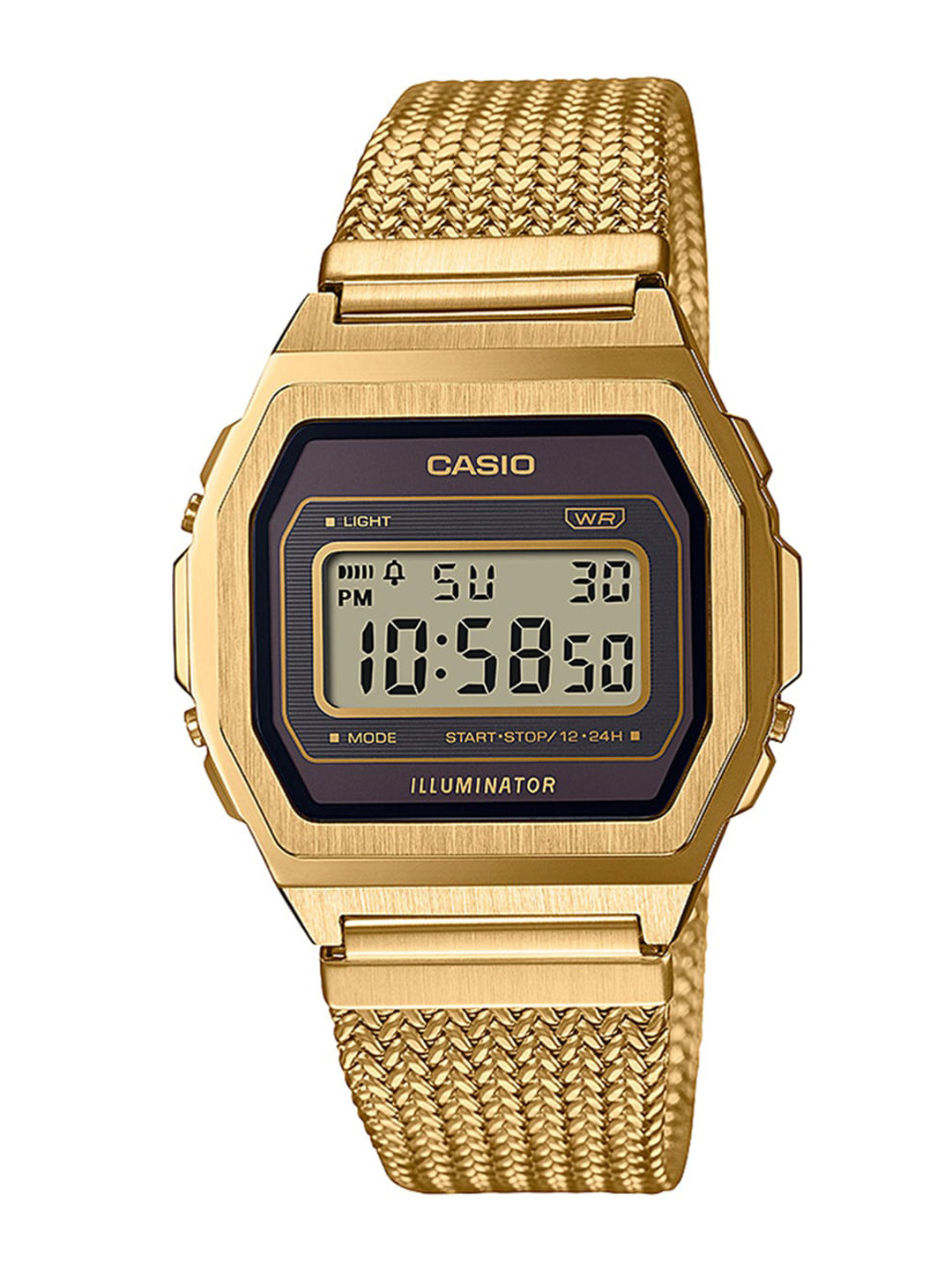 CASIO Vintage A1000MGA-5DF Black Digital Dial Gold Stainless Steel Mesh Band D277