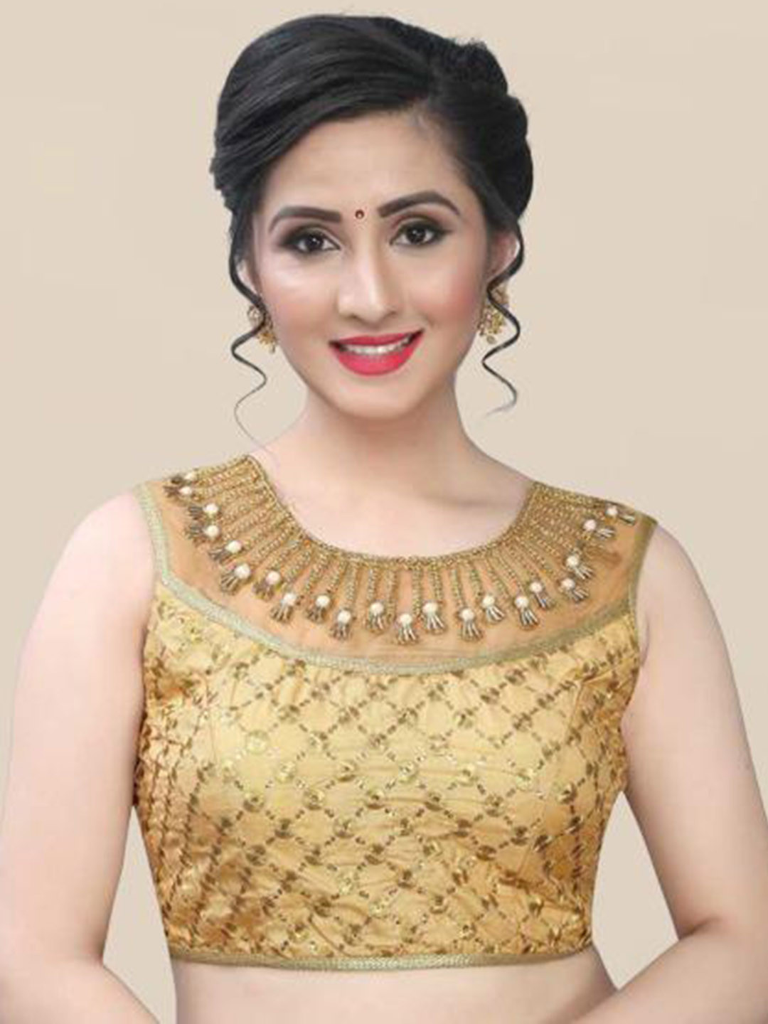 LINARO LIFESTYLES Women Gold Embellished Saree Blouse