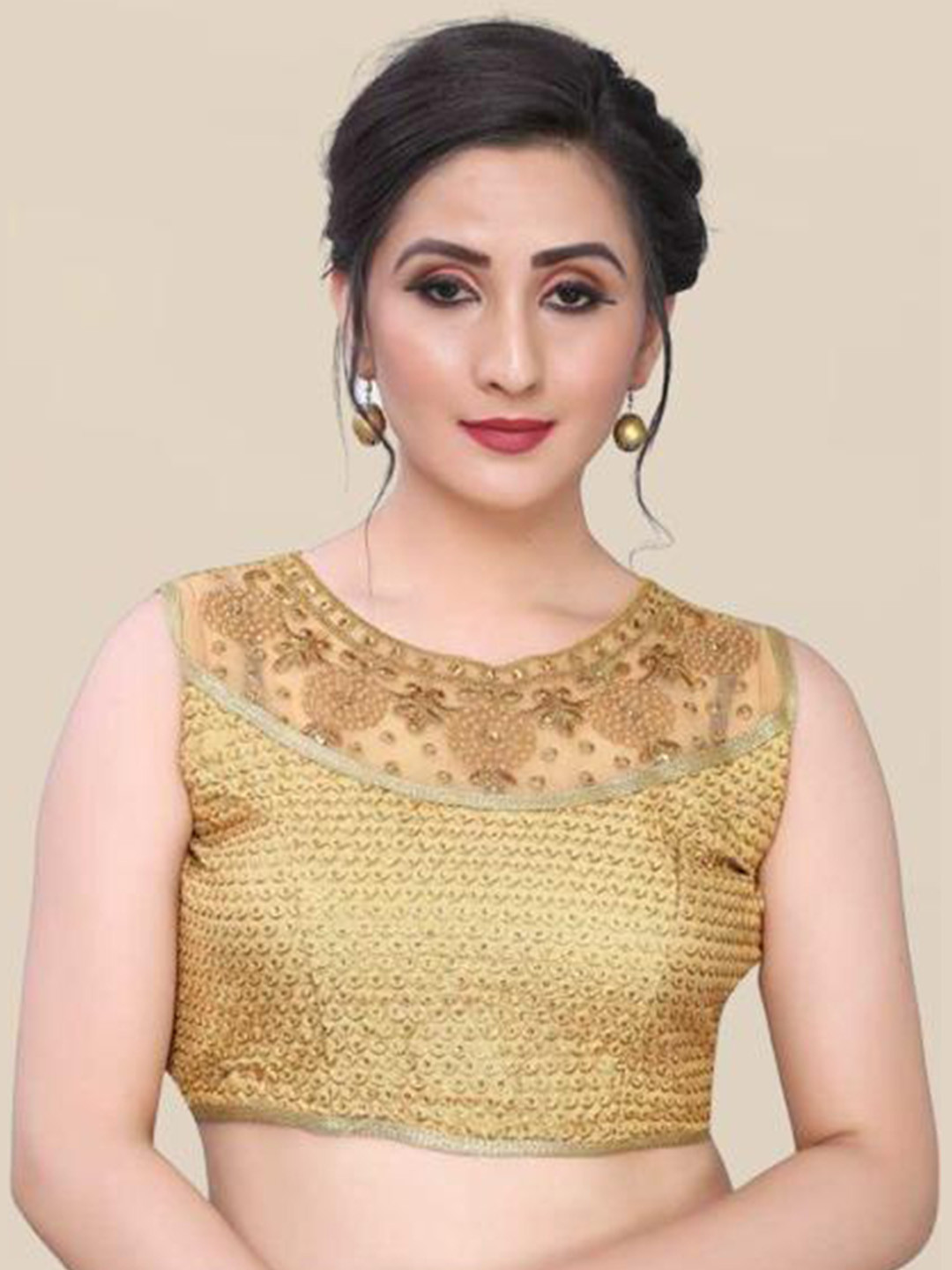 LINARO LIFESTYLES Women Golden Embellished Saree Blouse