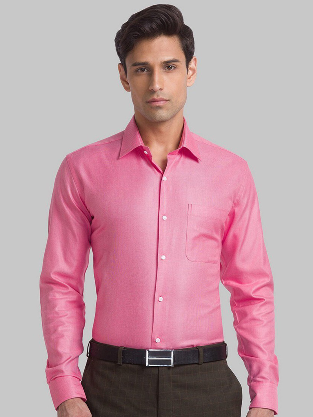 Raymond Red Structure Contemporary Fit Formal Shirts For Men