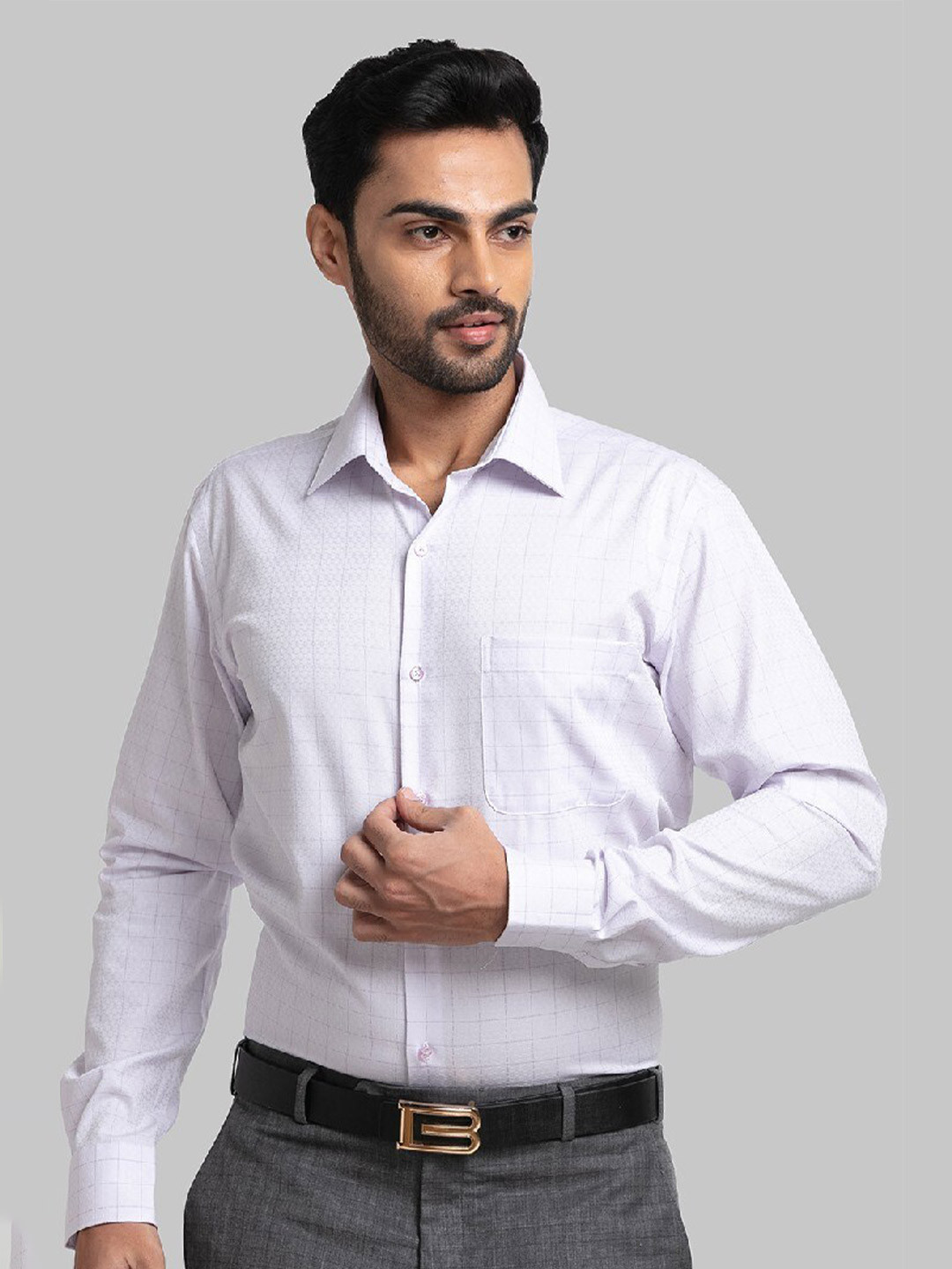 Raymond Men Purple Checks Pure Cotton Shirts