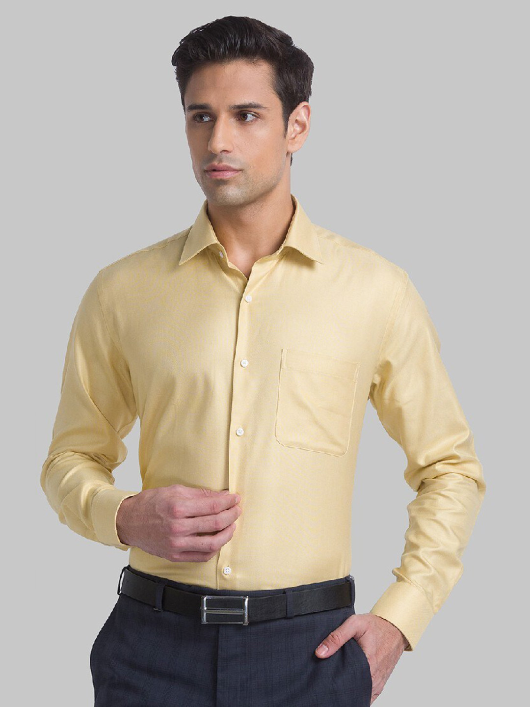 Raymond Yellow Structure Contemporary Fit Formal Shirts For Men