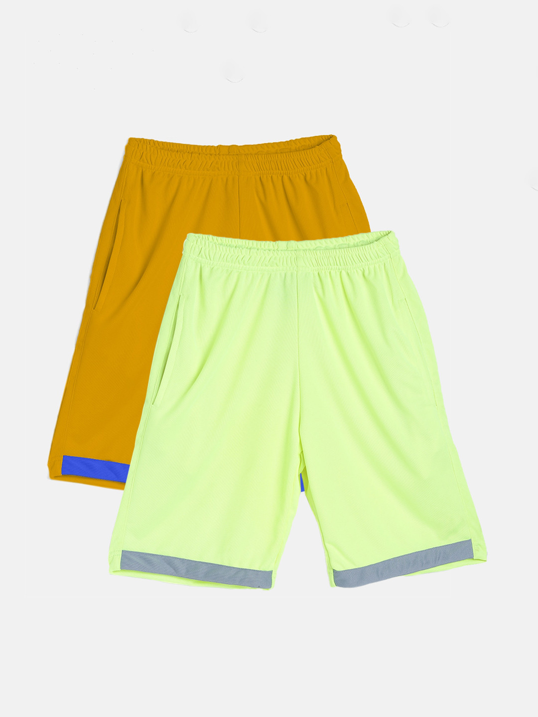 TINY HUG Boys Pack Of 2 Fluorescent Green High-Rise Outdoor Shorts