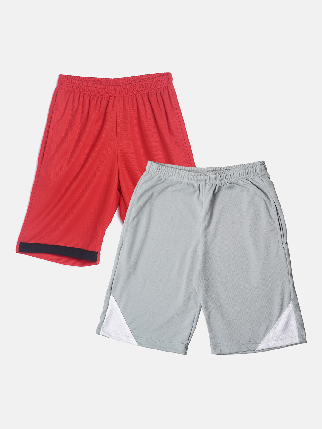 TINY HUG Boys Pack Of 2 Red & Grey High-Rise Outdoor Shorts