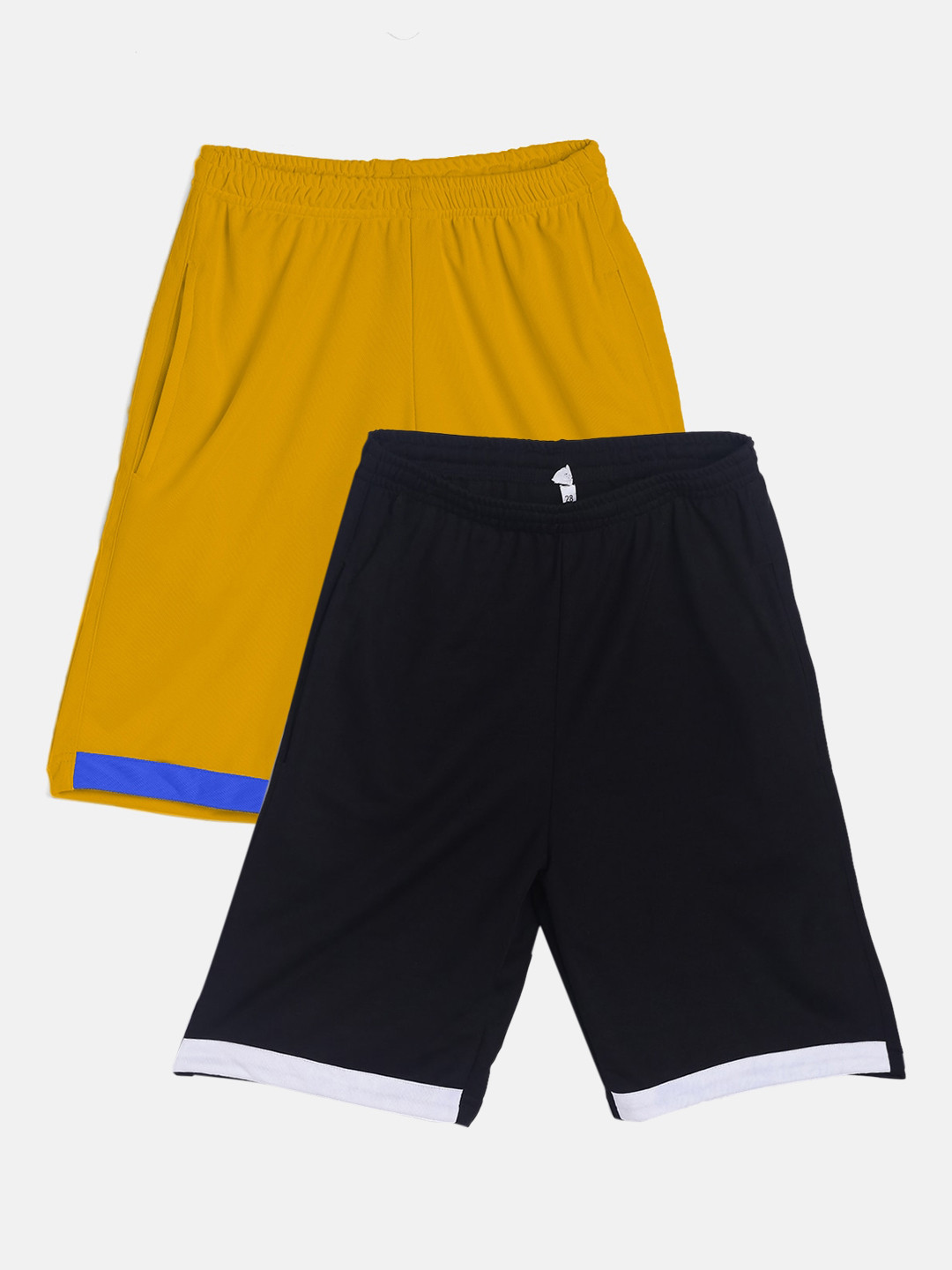 TINY HUG Boys Pack Of 2 Black And Yellow High-Rise Outdoor Shorts