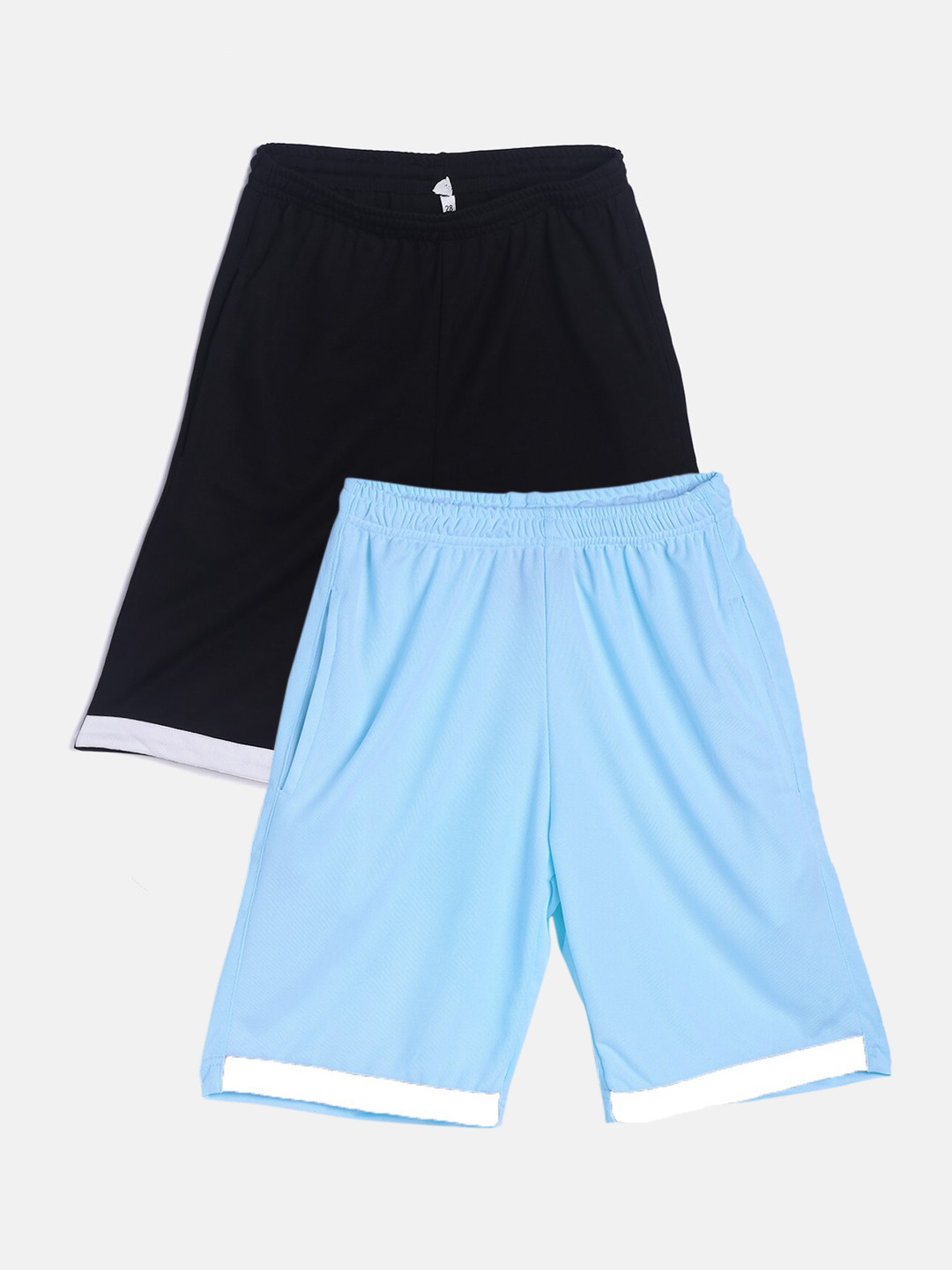 TINY HUG Boys Pack Of 2 Black And Blue High-Rise Outdoor Sports Shorts