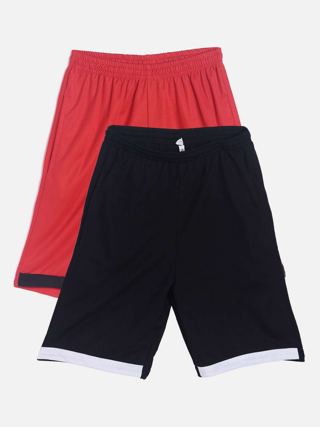 TINY HUG Boys Pack Of 2 Black And Red High-Rise Outdoor Shorts