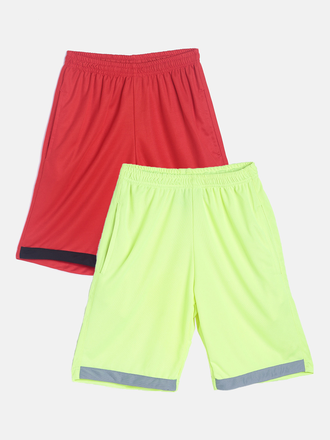 TINY HUG Boys Pack Of 2 Red And Green High-Rise Outdoor Shorts