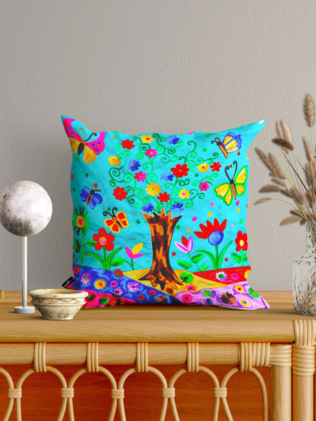 SHADES of LIFE Blue Set of 2 Floral Square Cushion Covers