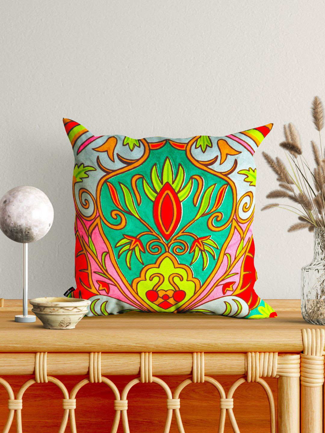 SHADES of LIFE Green & Pink Set of 2 Abstract Square Cushion Covers