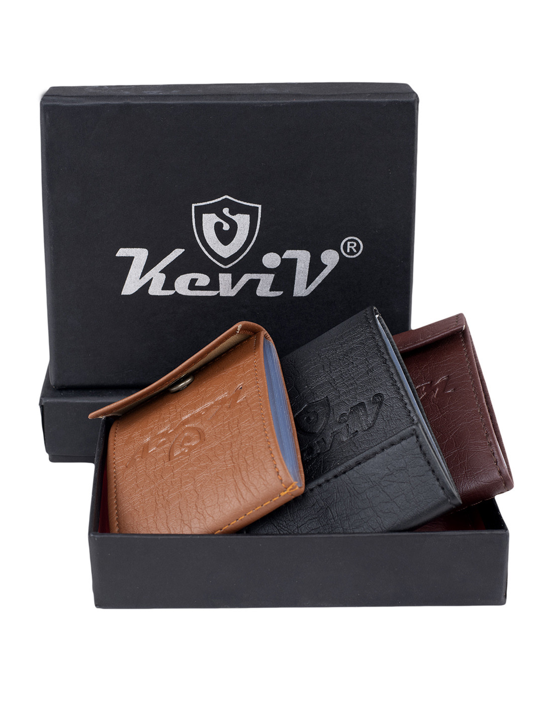 Keviv Men Black & Orange 3 Textured Leather Card Holder