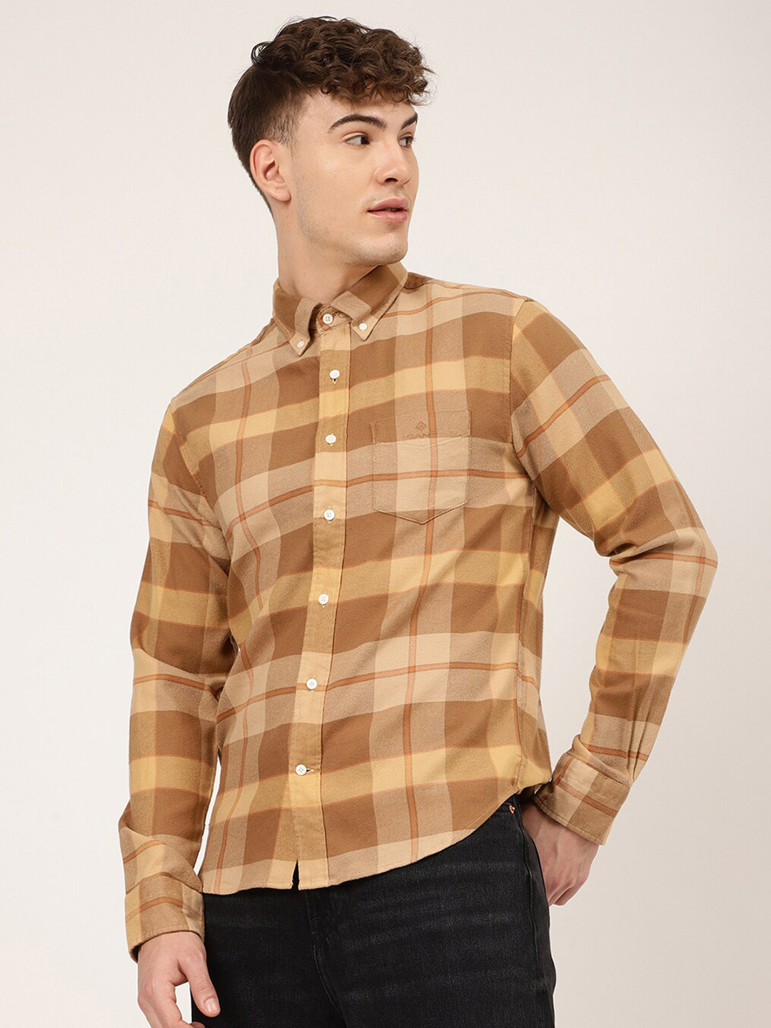 GANT Men Brown Classic Buffalo Checks Checked Casual Shirt