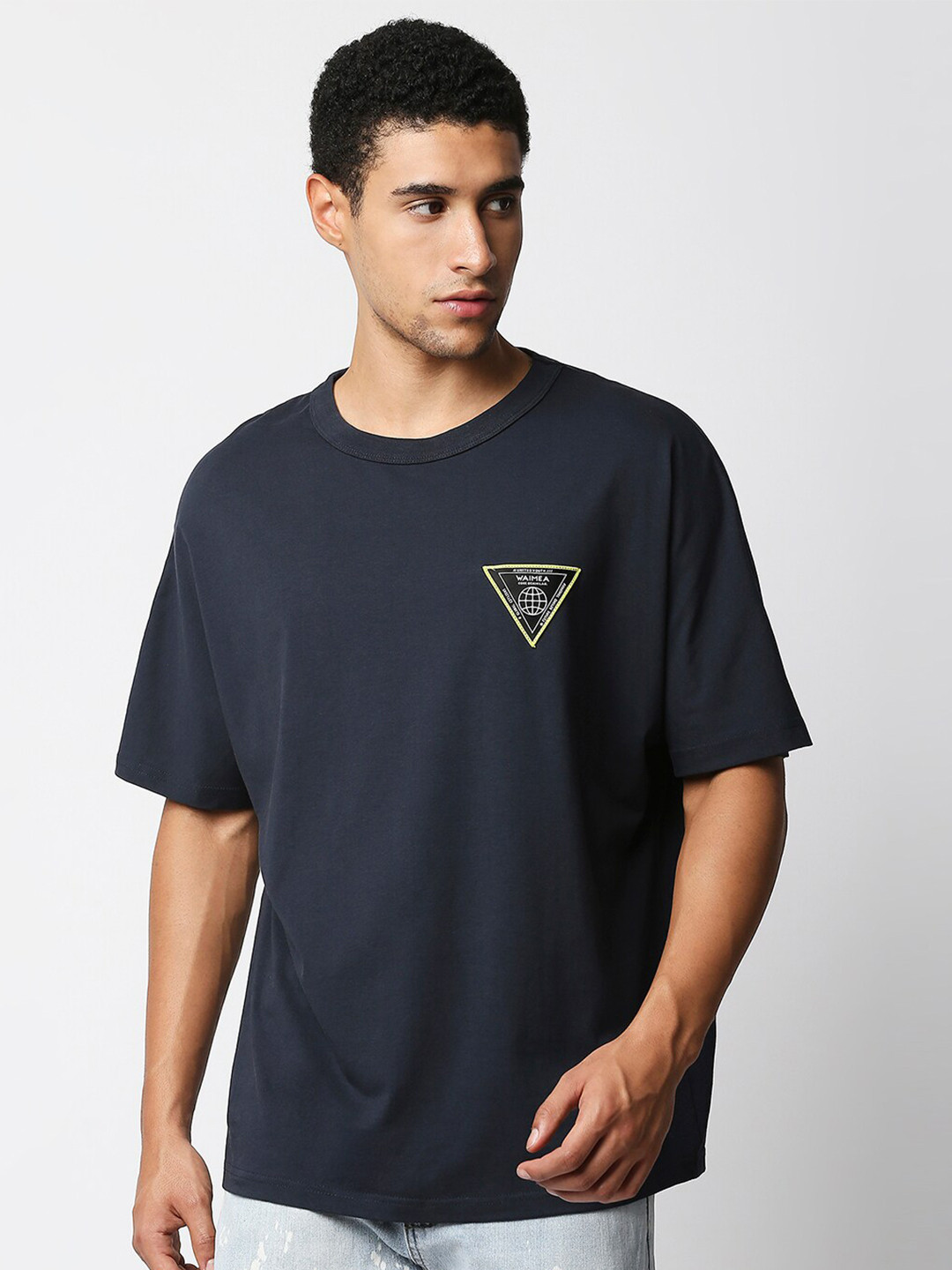 WAIMEA Men Navy Blue Boxy T-shirt