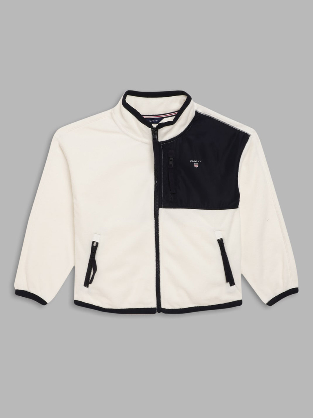 GANT Boys White Navy Blue Colourblocked Crop Tailored Jacket