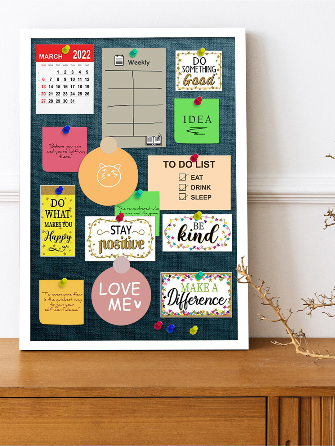 Art Street Black & Blue Wooden Notice Bulletin Board