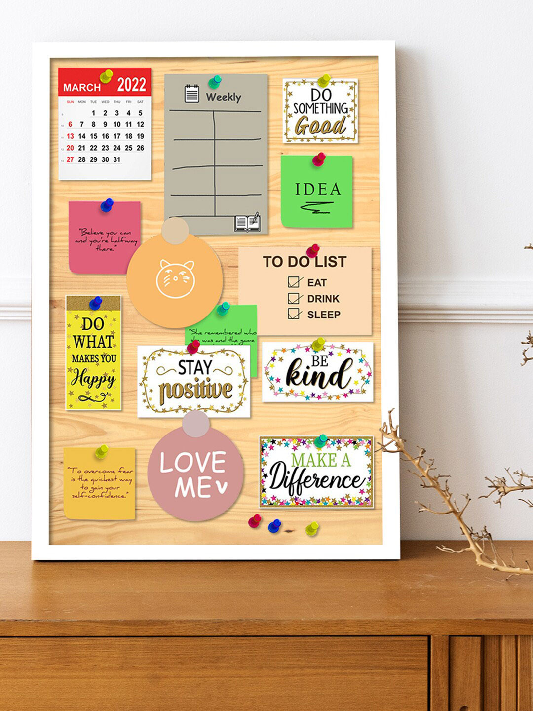 Art Street White & Beige Wooden Notice Bulletin Board