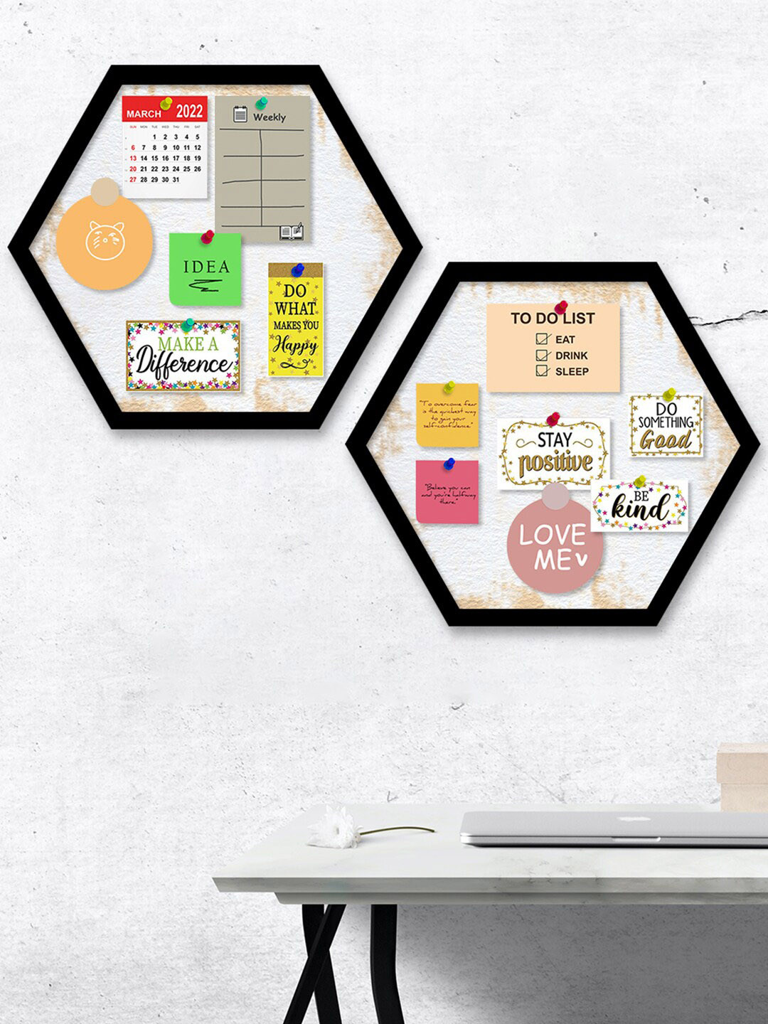 Art Street Set Of 2 Black & White Wooden Notice Bulletin Boards