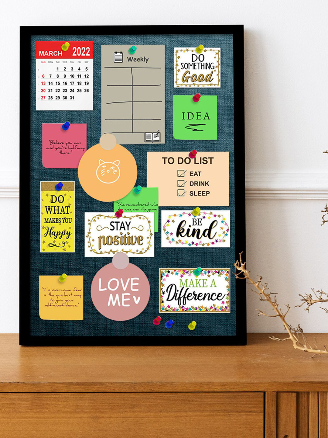 Art Street Black & Blue Wooden Notice Bulletin Board