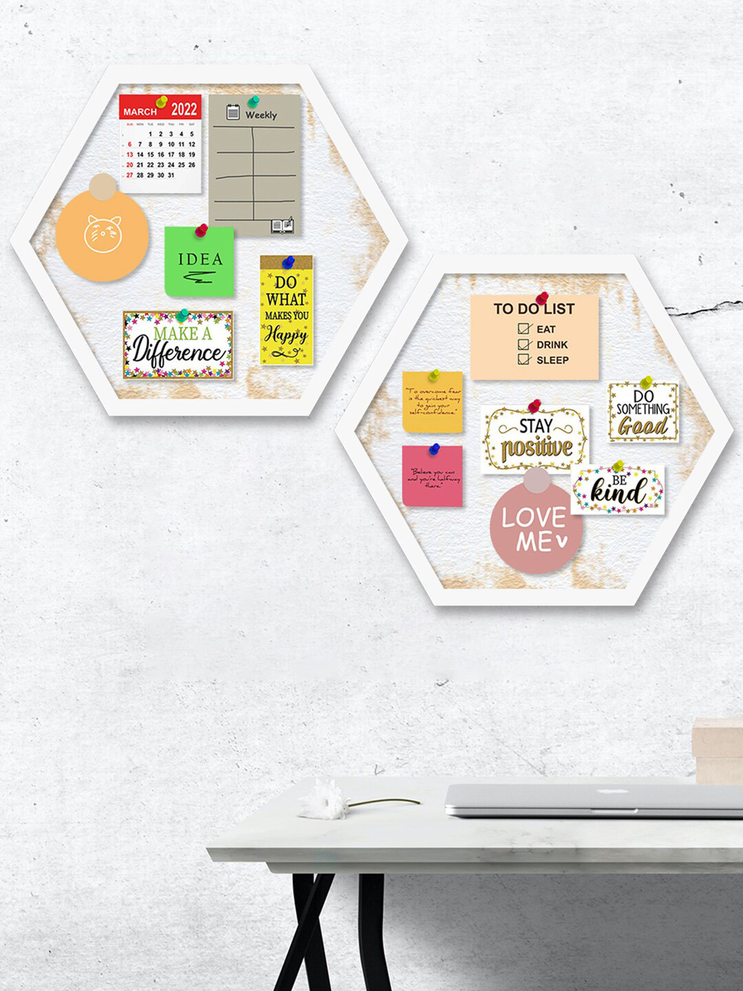 Art Street Bulletin Board Wood Matte Hanging Hall 2Pcs Wall Hangings-14.5In