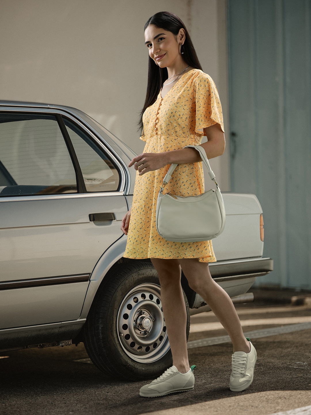 U S Polo Assn Women Yellow Crepe A-Line Dress