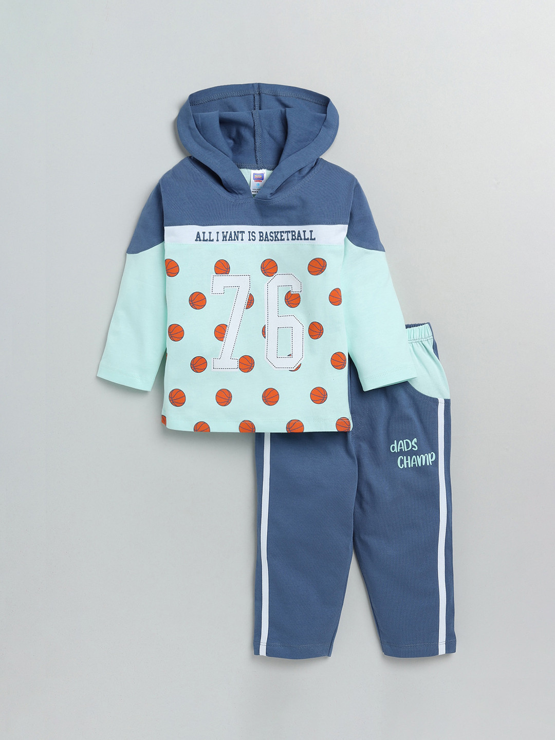 Nottie Planet BoysPure Cotton Green & Blue Printed T-shirt with Pyjamas