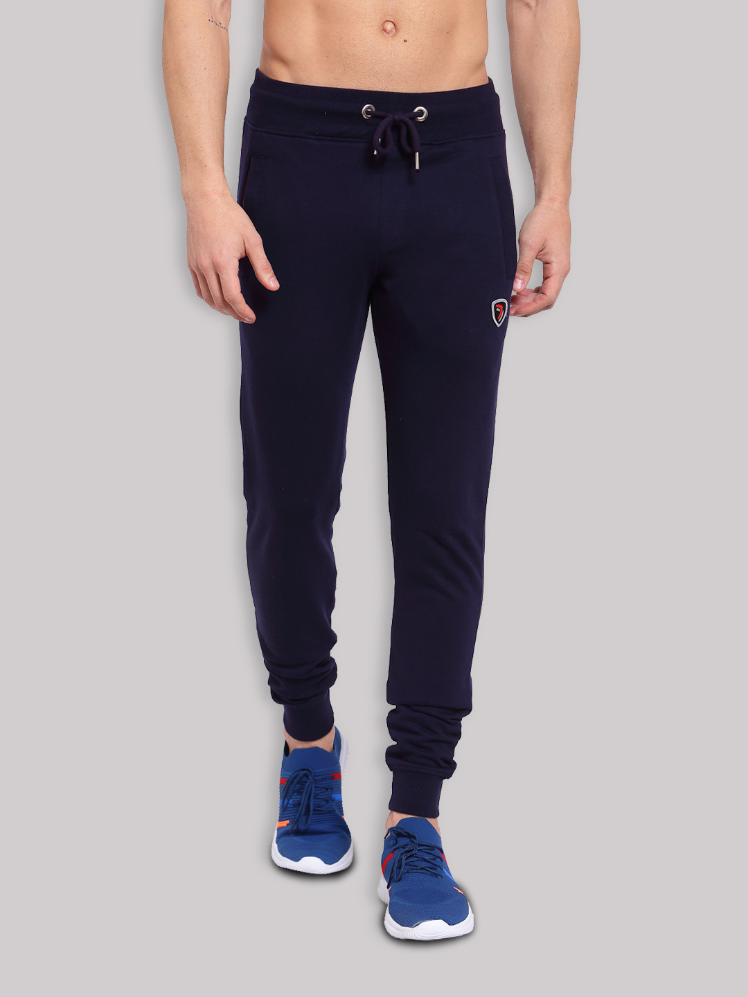SPORTO Men Navy Blue Solid Slim-Fit Cotton Sports Track Pant with Dual Zipper Side Pockets