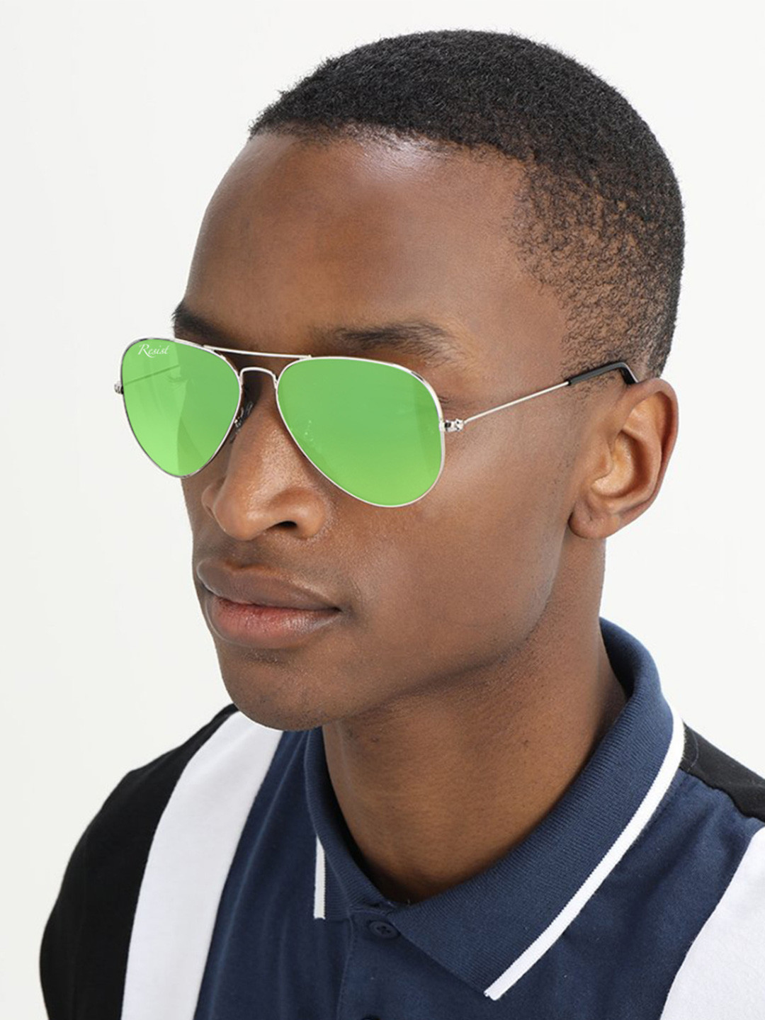 RESIST EYEWEAR Unisex Green Lens & Silver-Toned Aviator Sunglasses with UV Protected Lens