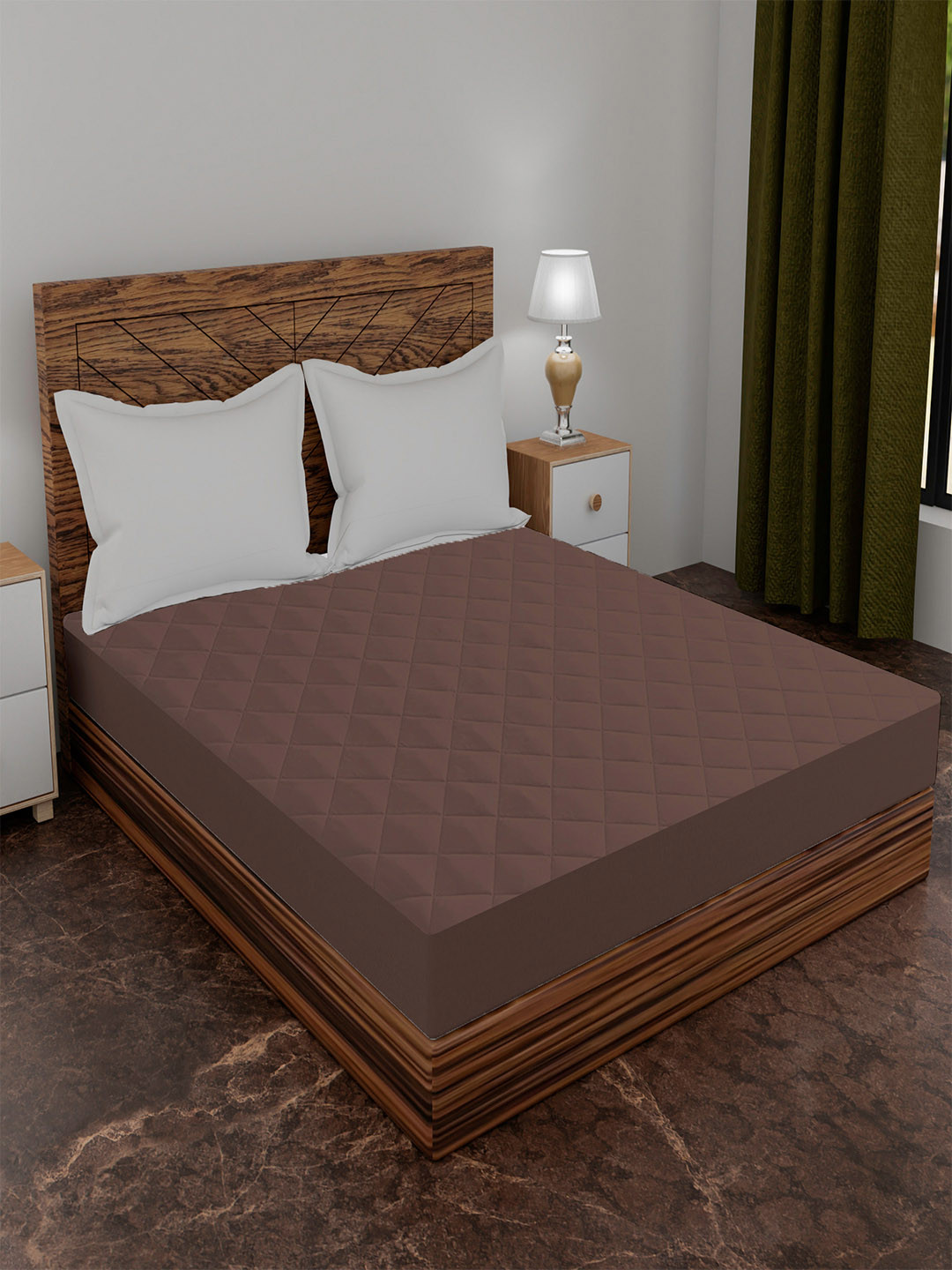 AVI Brown Solid Queen Size Mattress Protector