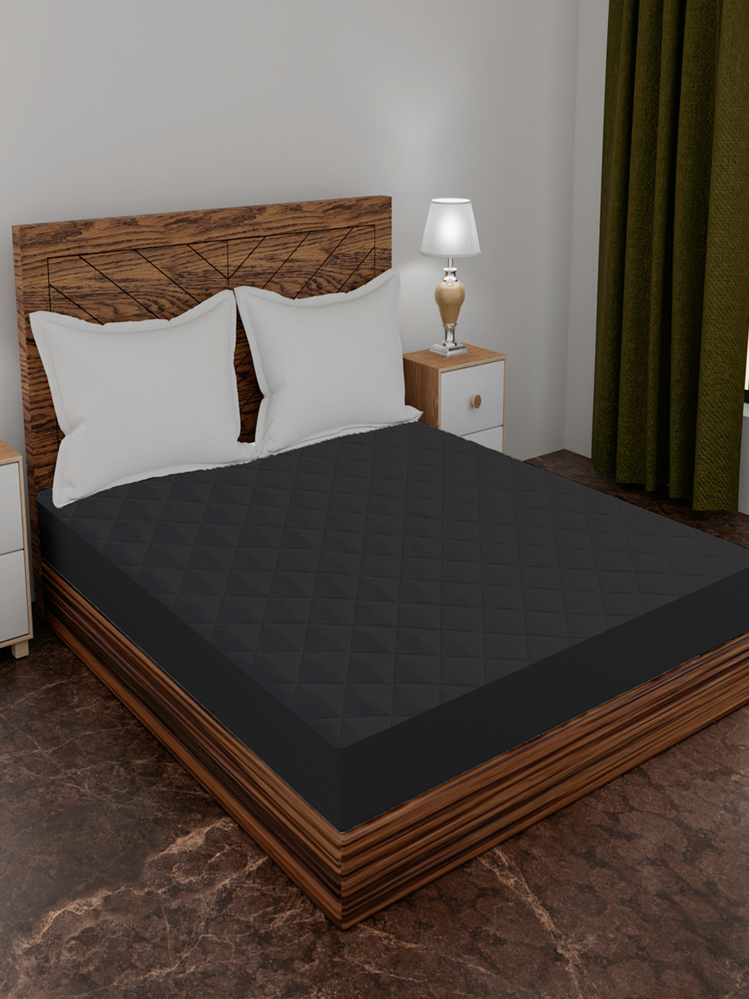 AVI Black Solid King Size Waterproof Mattress Protector