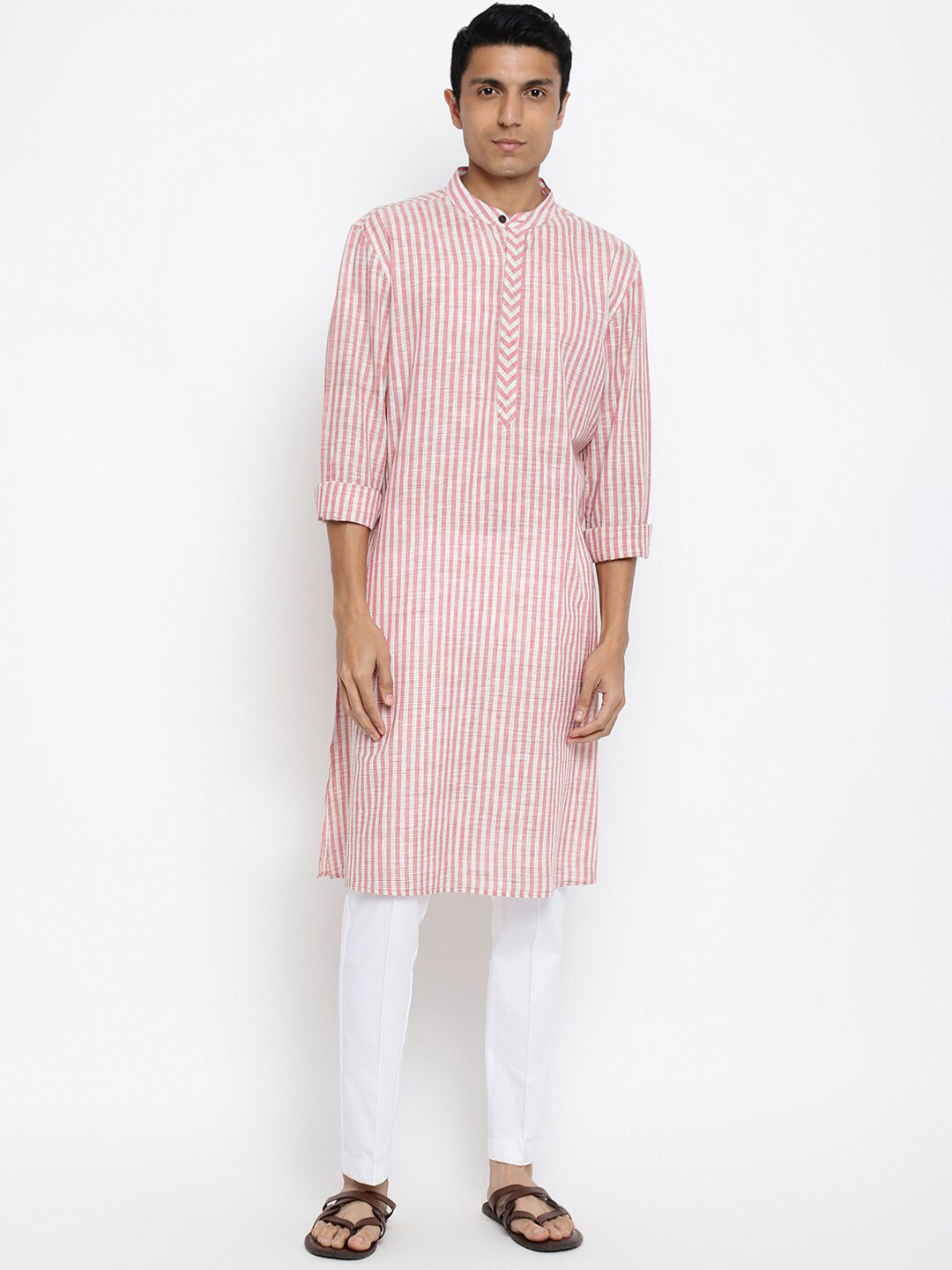 Fabindia Men Cotton striped Pink Kurta